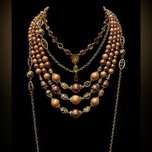 3 Classic Vintage Gold- tone pieces to mix and match  Gold and Amber Floral